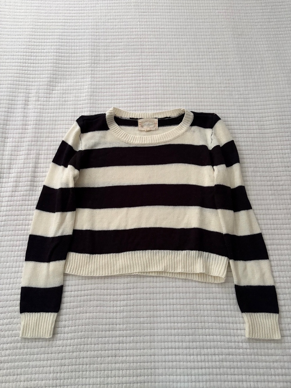 Ambiance Black and Cream Striped Crewneck Sweater Size Small